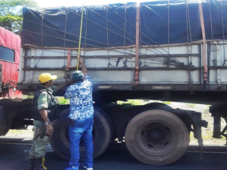Polícia aborda veículo carregado de madeira e Sefaz autua condutor por infração