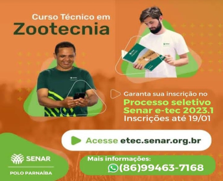 Senar abre inscrições para curso técnico gratuito em Zootecnia em Parnaíba