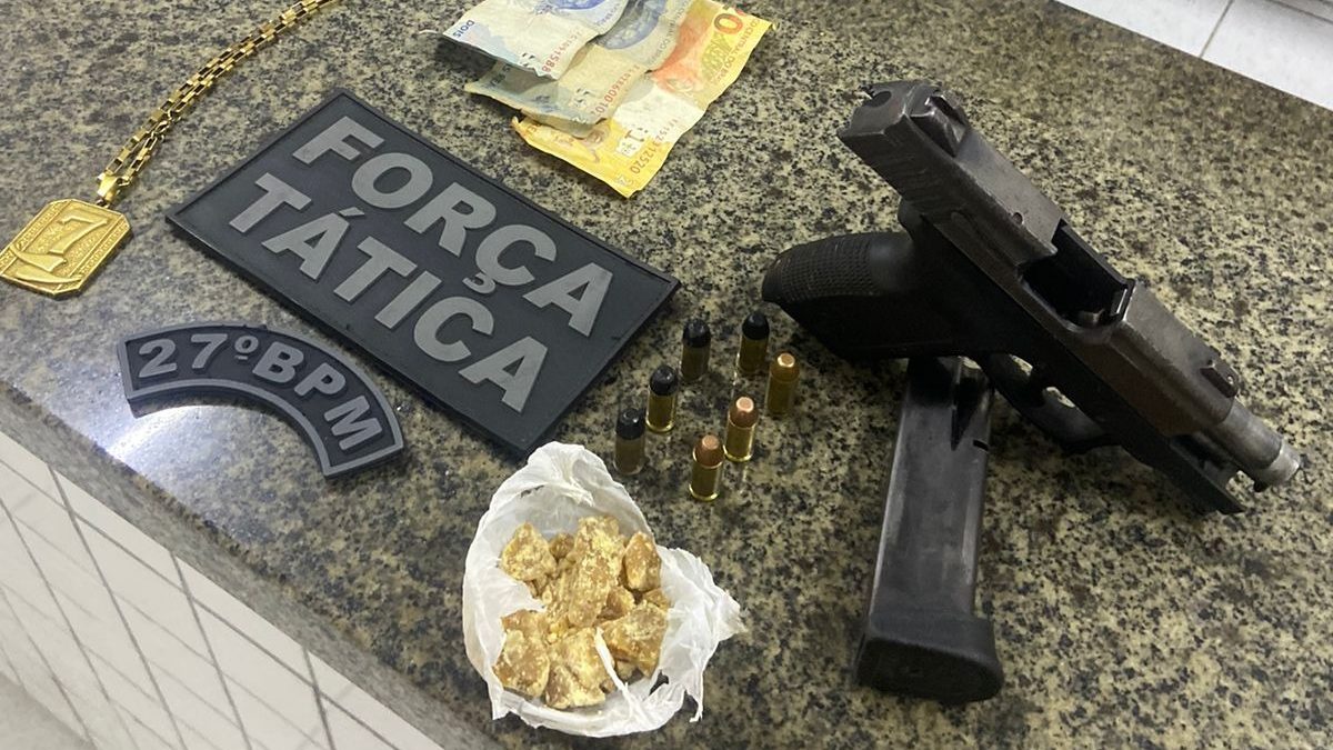 Patrulhamento da PM resulta em apreensão de arma e drogas no João XXIII