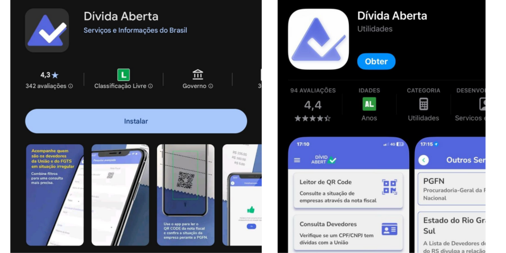 App Dívida Aberta está nas lojas virtuais dos sistemas Android e IOS, conforme a imagem. (Foto: Print de tela)