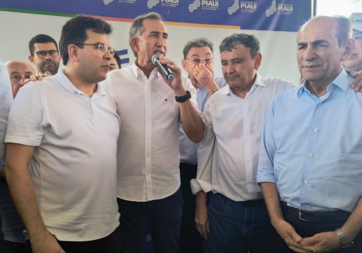 Governador Rafael Fonteles, com ministros Wellington Dias e Waldez Góes vistoriam obra de R$ 240 milhões da Barragem em Cocal