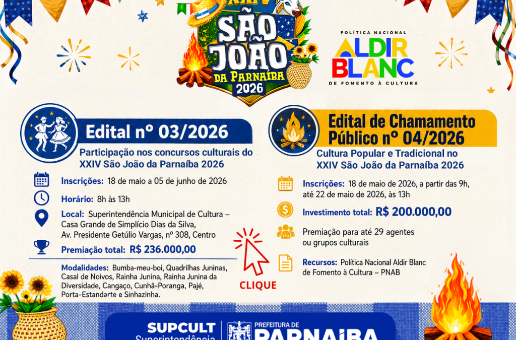 São João de Parnaíba 2026 abre inscrições para concursos juninos e premiações culturais