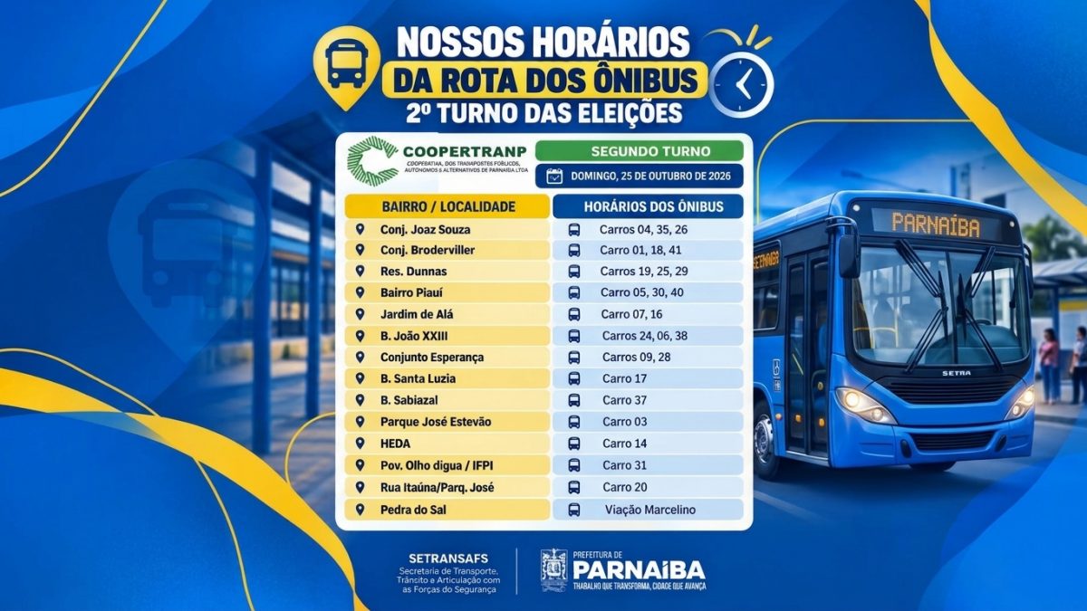 Confira como funcionará o transporte público, coletivo e gratuito em Parnaíba no 2º turno